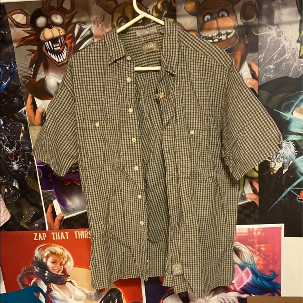 Green and white button up shirt